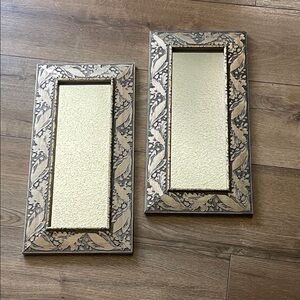Decorative Carved Look Wall Mirrors in Gold Tone Set of 2   H:17.5” x  W:9”